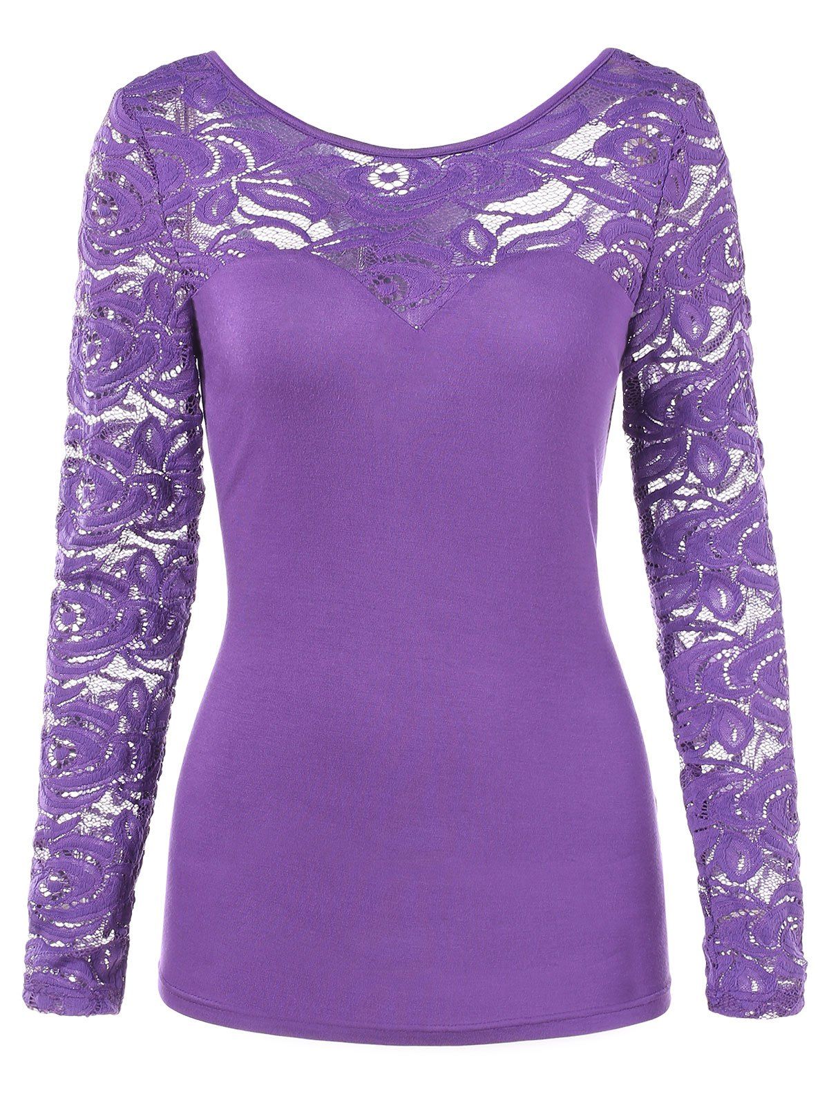 

Lace Sleeve Slim Fit T-shirt, Purple