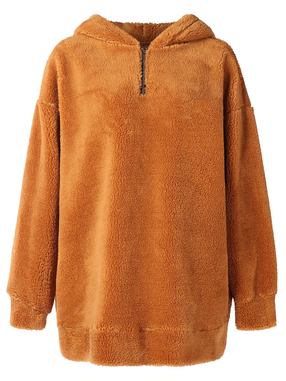 

Drop Shoulder Faux Fur Hoodie, Light brown