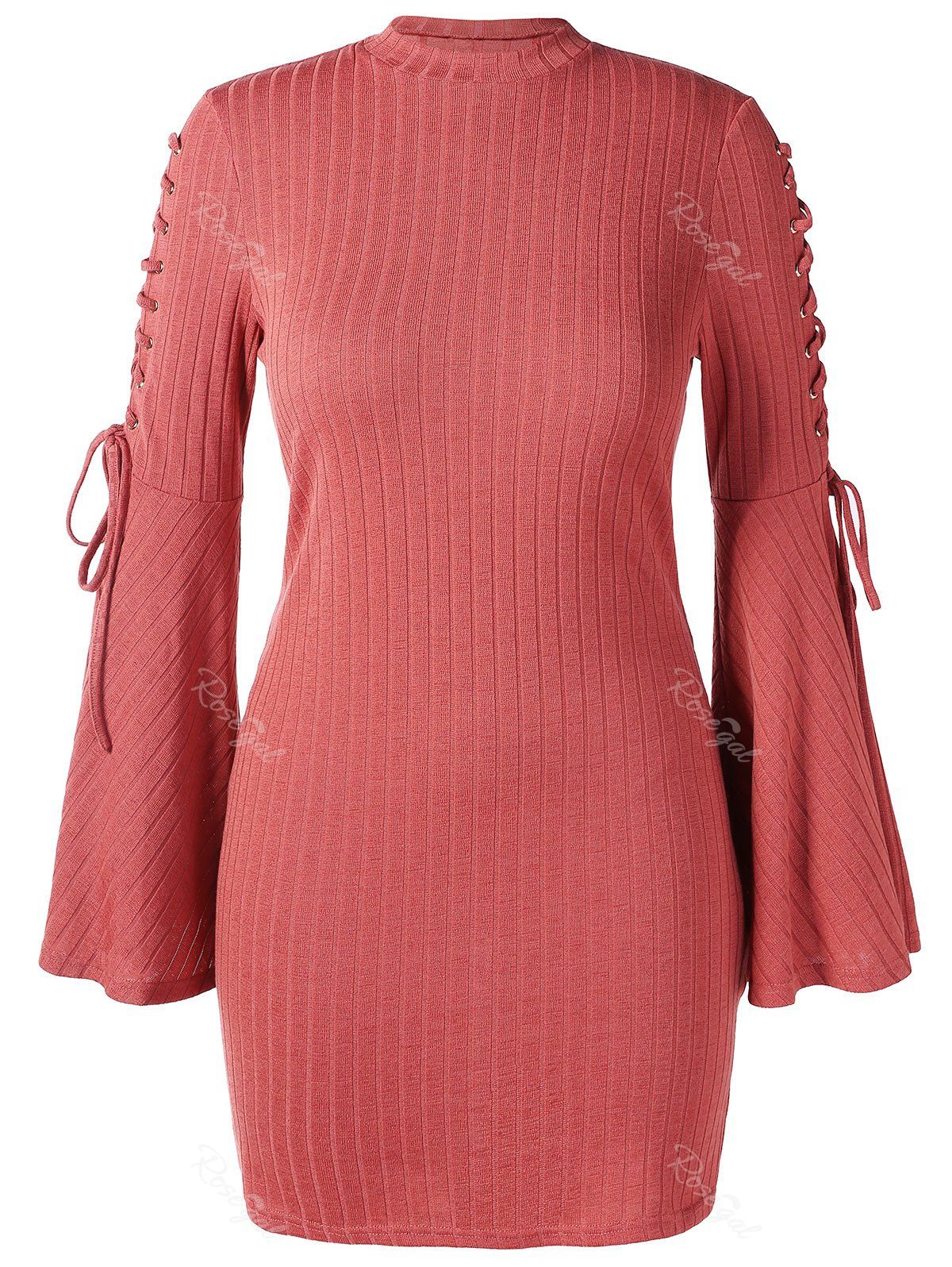 

Plus Size Lace Up Ribbed Bodycon Dress, Valentine red