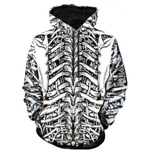 

3D Skeleton Print Long Sleeve Hoodie, Black
