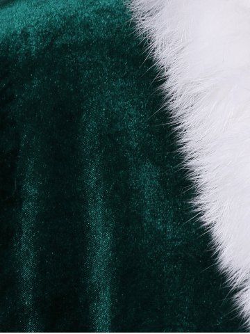 

Plus Size Embroidery Hooded Fur Trim High Low Christmas Velvet Coat, Medium sea green