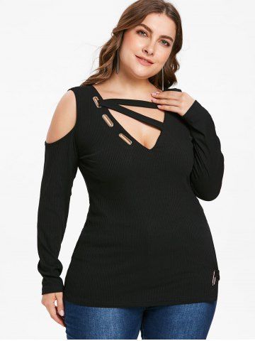 

Plus Size Plunge Cut Out T-shirt, Black