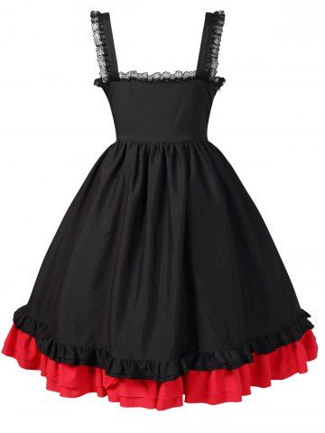 Plus Size Halloween Lace Up Vestido de Cintura Alta Ruffled