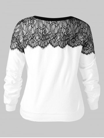 

Plus Size Bowknot Lace Panel Sweatshirt, White