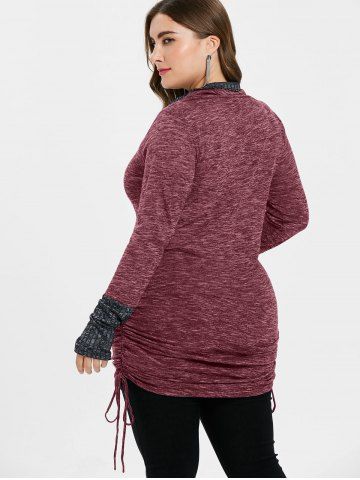 

Plus Size Kangaroo Pocket Extra Long T-shirt, Red wine
