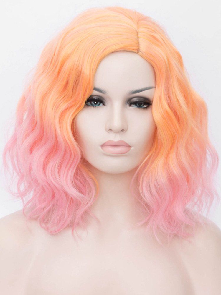 

Medium Two Tone Colorful Natural Wavy Cosplay Synthetic Wig, Multi-c