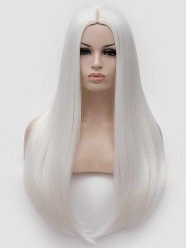 

Long Middle Part Straight Cosplay Party Synthetic Wig, White
