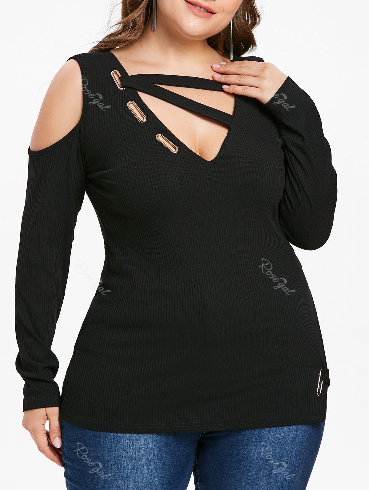 [77% OFF] Plus Size Plunge Cut Out T-shirt | Rosegal