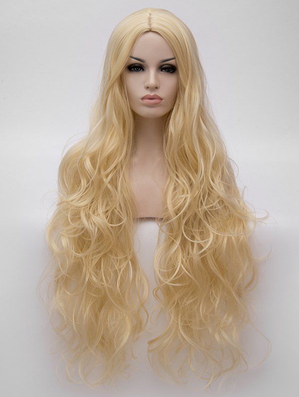 

Ultra Long Center Parting Wavy Anime Cosplay Synthetic Wig, Blonde
