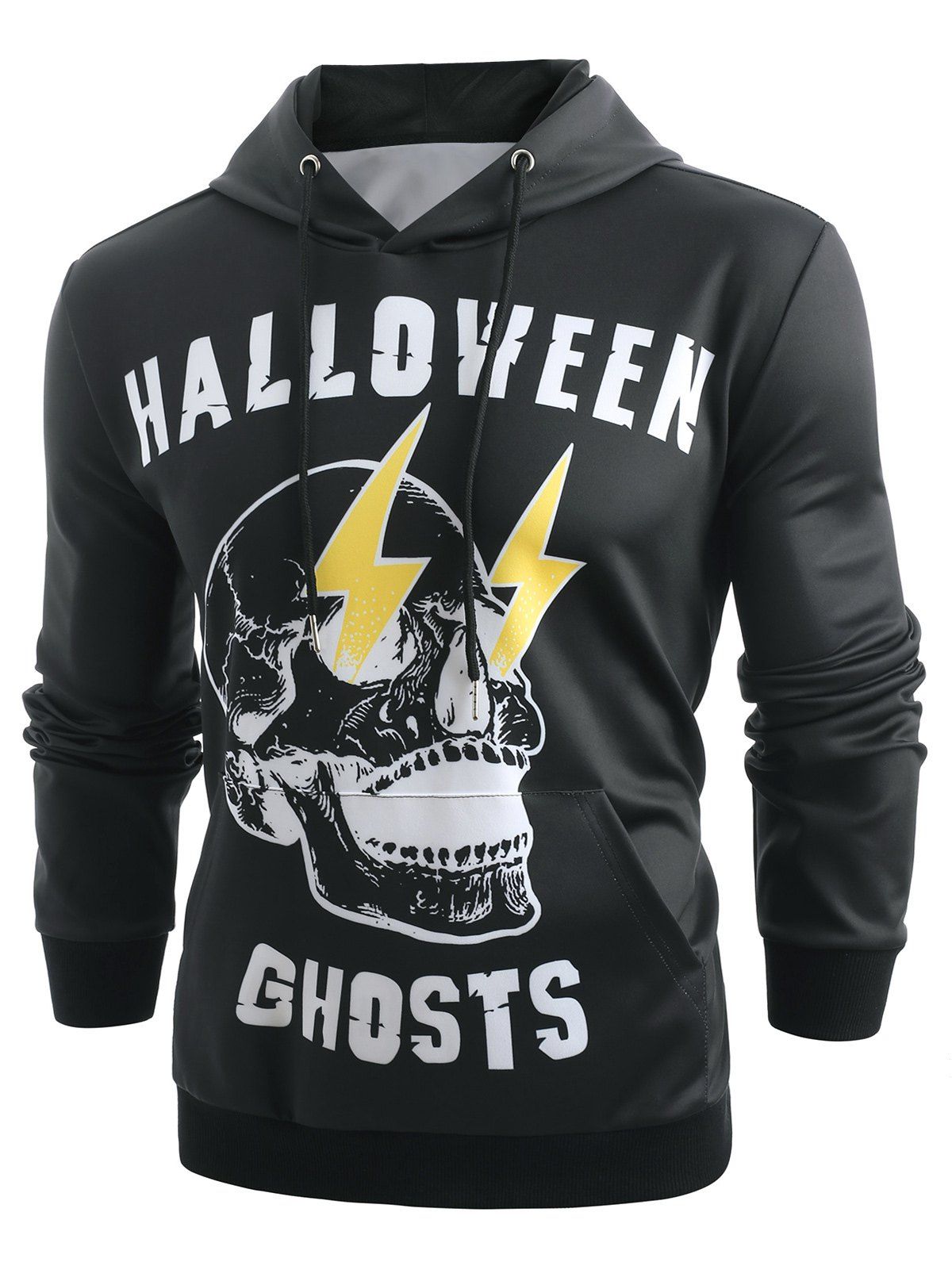 Sweat-Shirt à Capuche avec Imprimé Éclairs et Crâne d'Halloween Noir XS