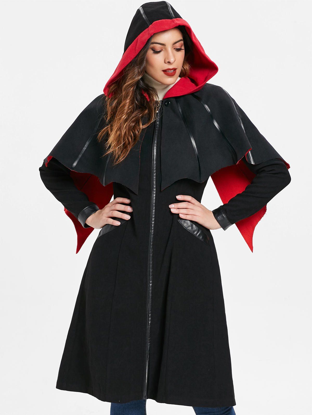 

Zip Up Halloween Long Coat, Black