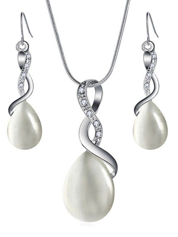

Elegant Rhinestone Inlaid Water Drop Jewelry Suit, Warm white