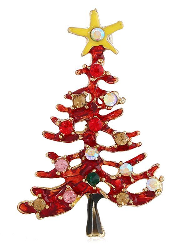 

Shiny Rhinestone Christmas Tree Star Brooch, Red