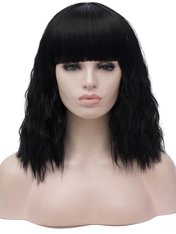 

Medium Neat Bang Corn Hot Wavy Synthetic Wig, Black