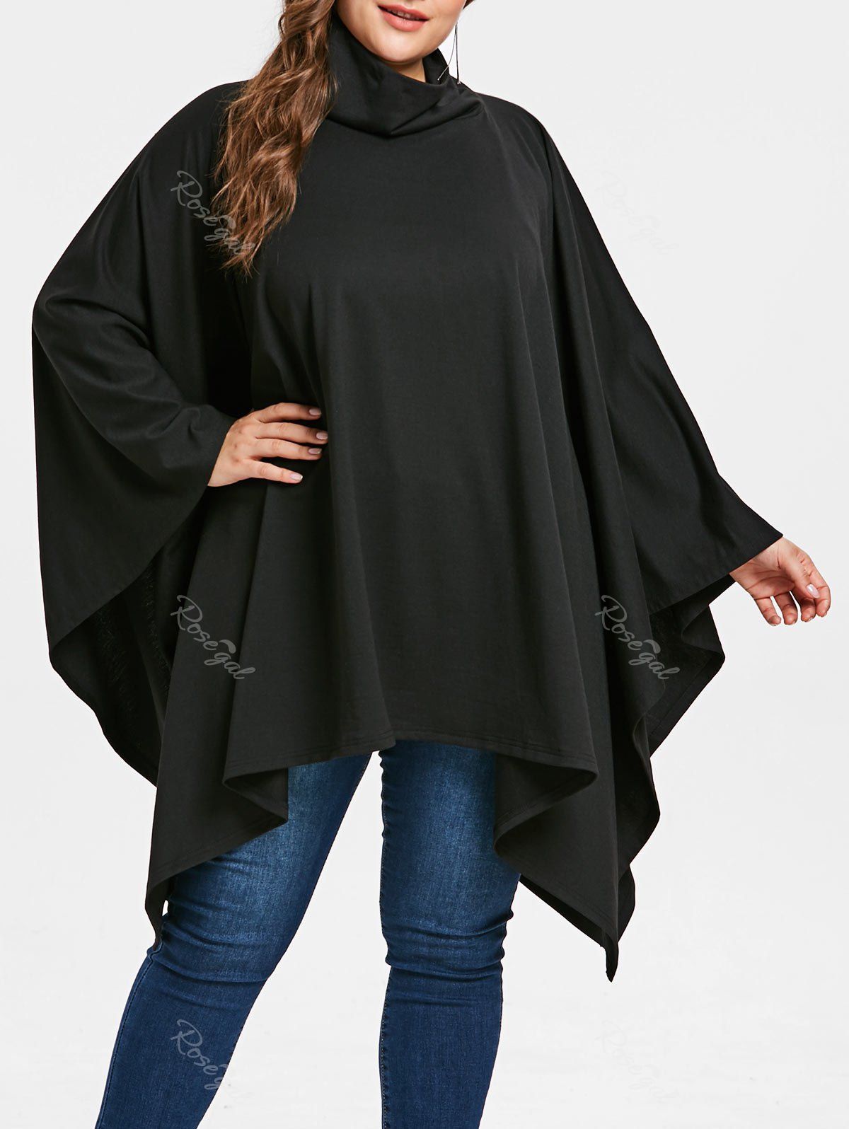 

Plus Size Mock Neck Cape Top, Black