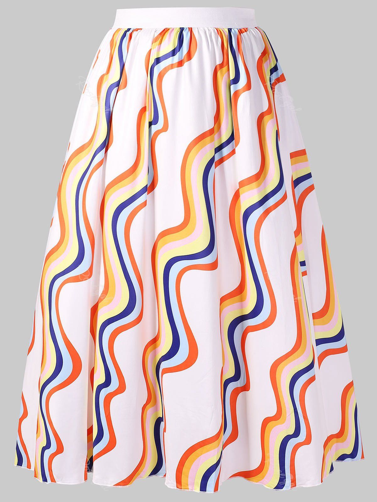 

Plus Size Wavy Print Midi Skirt, Multi