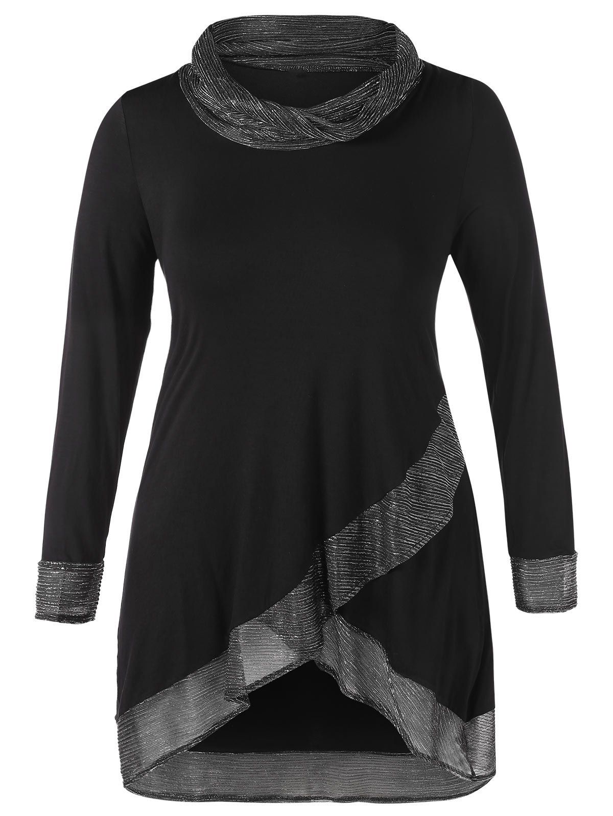 

Cowl Neck Thread Plus Size Tunic Top, Black
