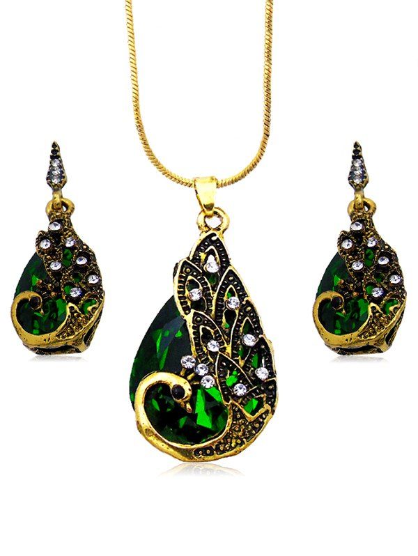 

Rhinestone Inlaid Peacock Jewelry Set, Medium sea green