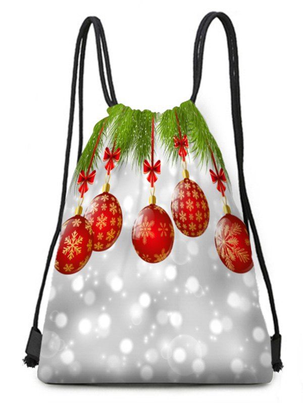 

3D Ball Snowflake Print Drawstring Christmas Gift Bag, Multi
