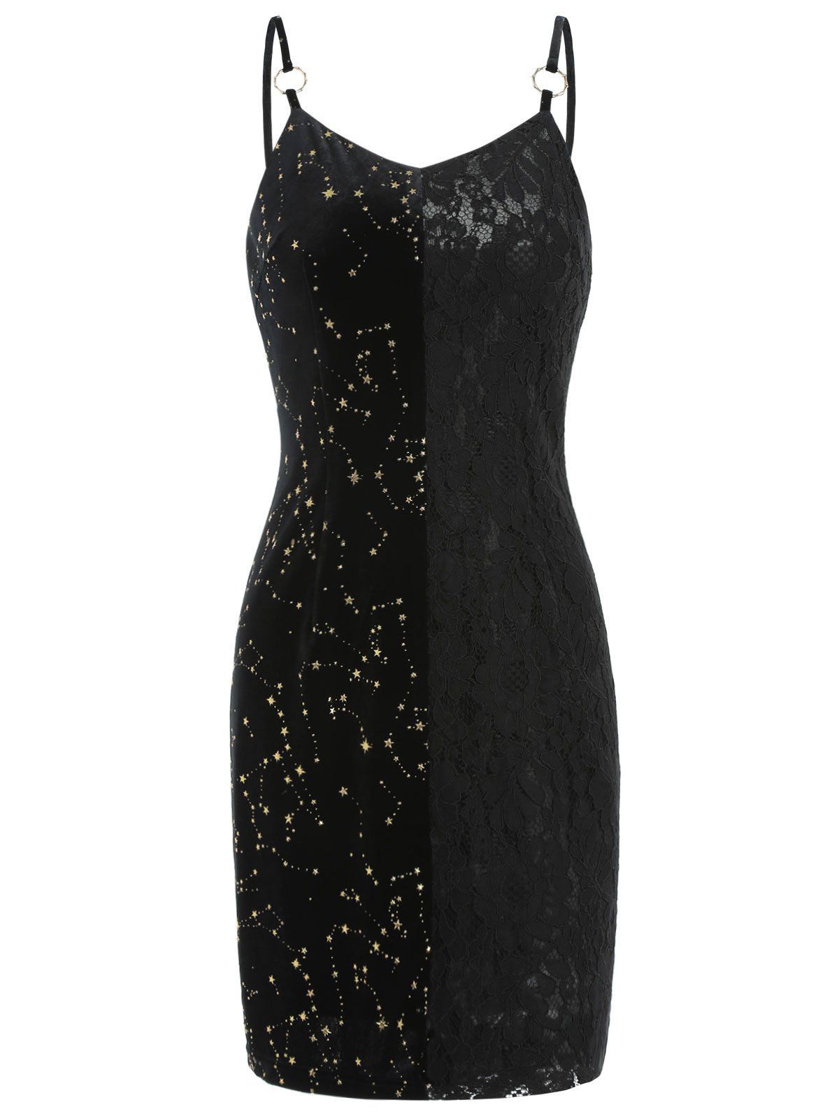 

Velvet Star Lace Panel Mini Dress, Black