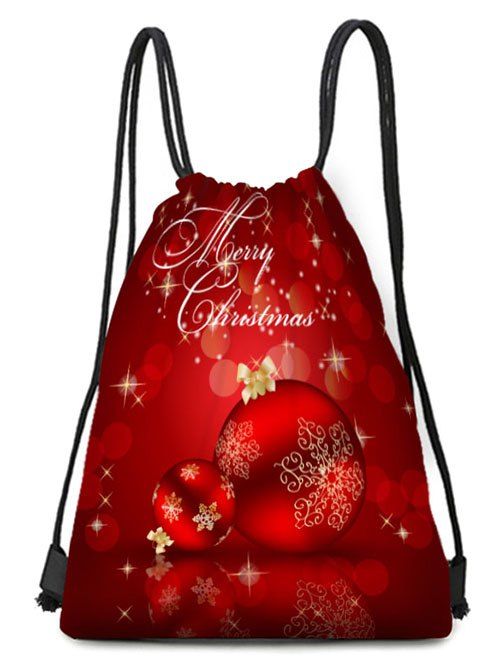 

Merry Christmas Ball Print Drawstring Gift Bag, Multi