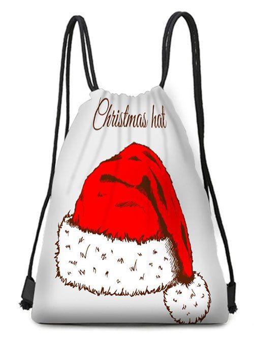 

Christmas Hat Print Drawstring Gift Bag, Multi