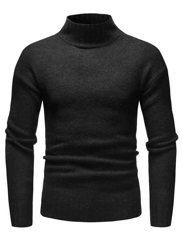 

High Collar Long Sleeve Solid Sweater, Black