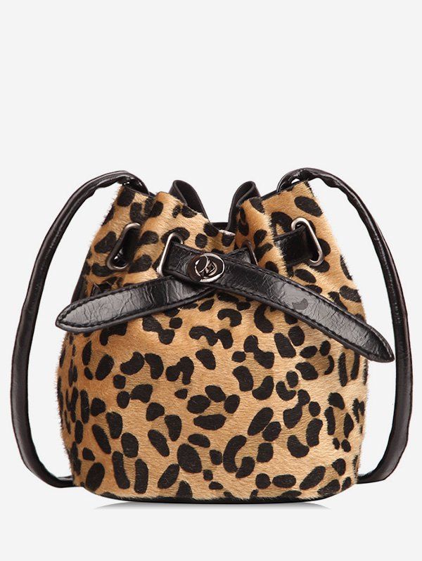 

Mini Leopard Print Bucket Bag, Light brown