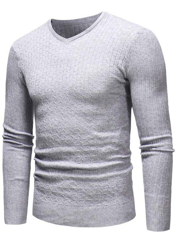 

Solid V Neck Pullover Sweater, Light gray