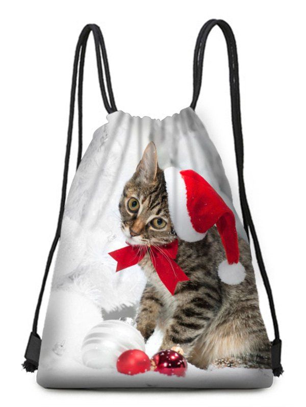 

Cat Print Drawstring Christmas Gift Bag, Multi