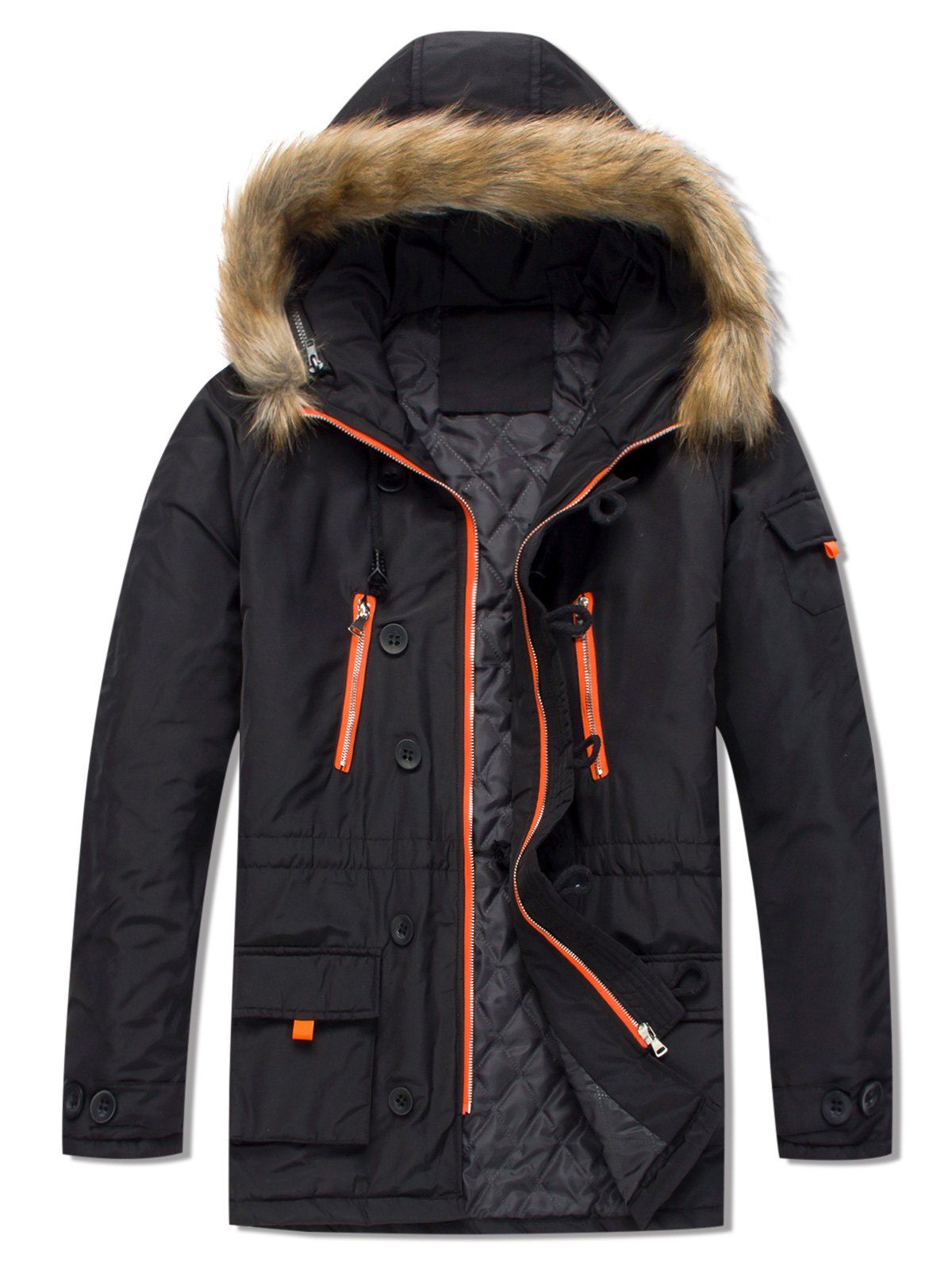 

Casual Pockets Hooded Outwear Coat, Black