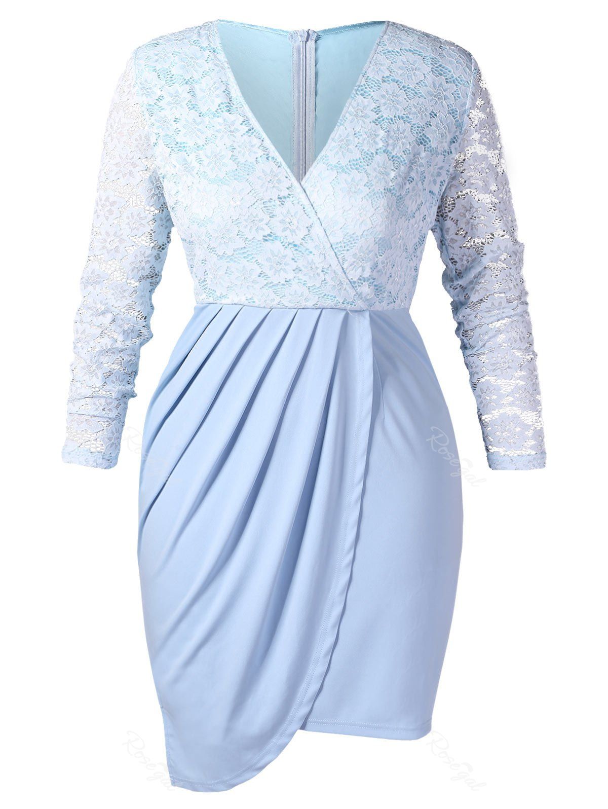 

Plus Size Plunging Neck Lace Bodycon Dress, Jeans blue