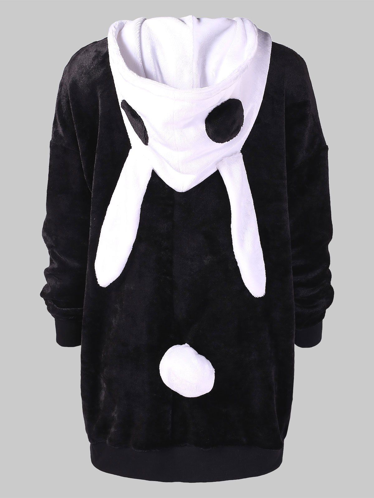 

Contrast Rabbit Ear Hooded Faux Fur Coat, Black