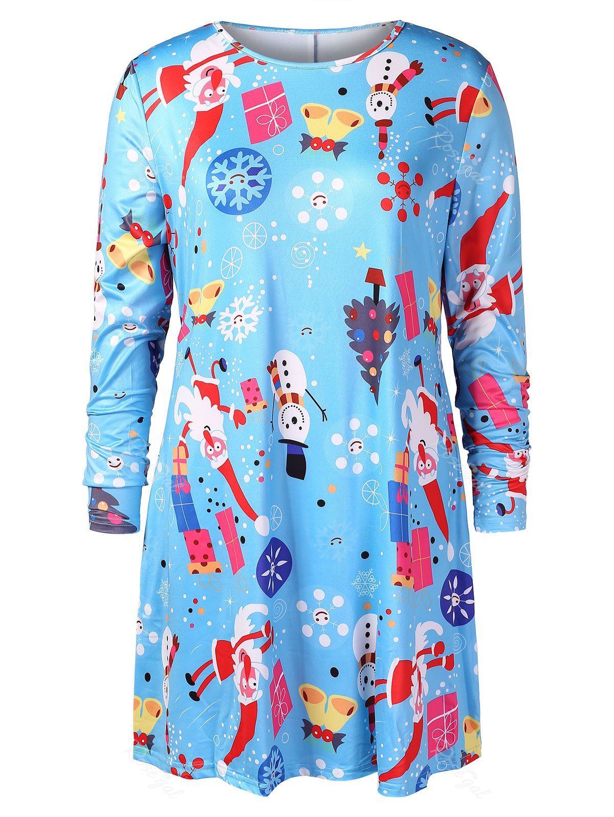 

Plus Size Christmas Printed Mini Dress, Day sky blue