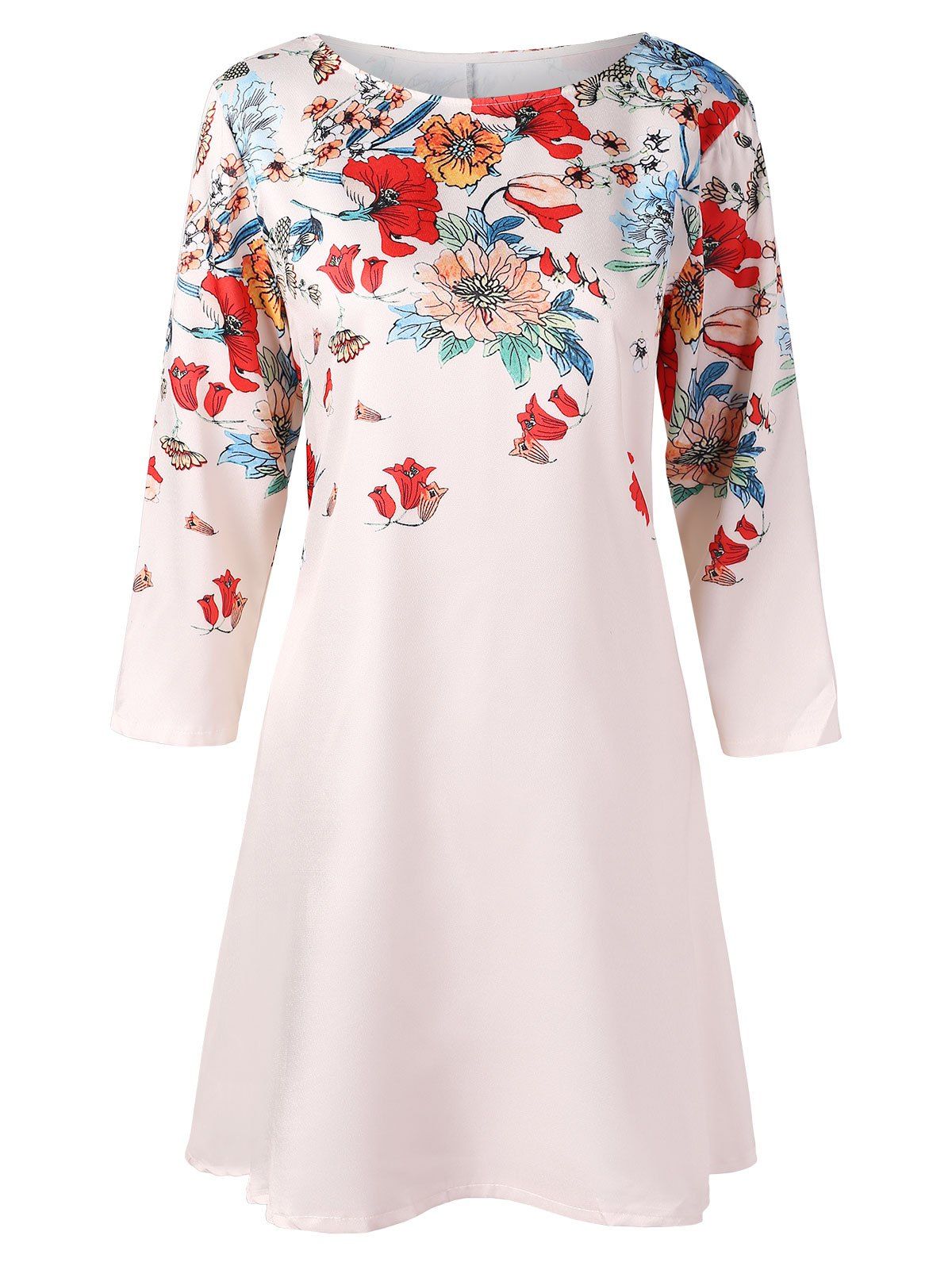 

Floral Print Three Quarter Sleeve Dress, Milk white