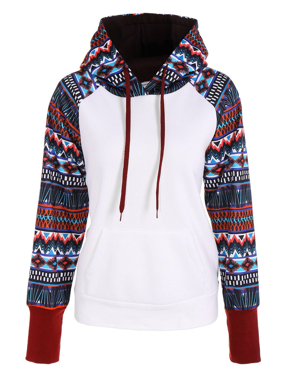 

Pocket Geometrical Print Jumper Hoodie, White