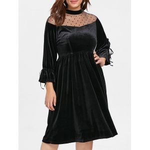 

Plus Size Mesh Yoke Velvet Dress, Black