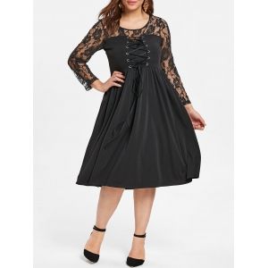 

Plus Size Lace Up Knee Length Dress, Black