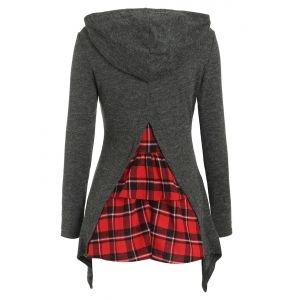 

Tartan Ruffles Insert Hooded Knitwear, Dark gray