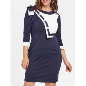 

Plus Size Two Tone Buttoned Dress, Deep blue