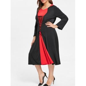 

Plus Size Lace Up Color Block Dress, Black