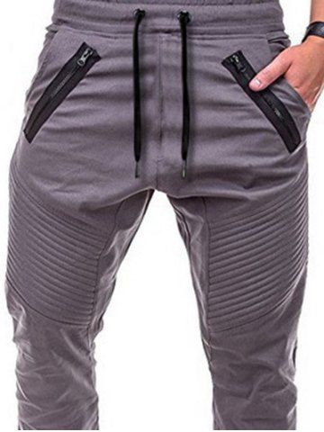 

Zippers Embellished Elastic Waist Jogger Pants, Gray