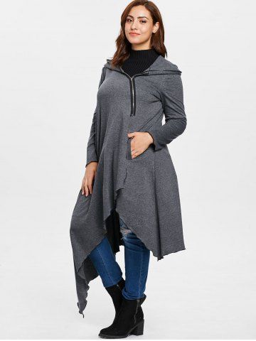 

Plus Size Asymmetrical Maxi Hoodie, Carbon gray