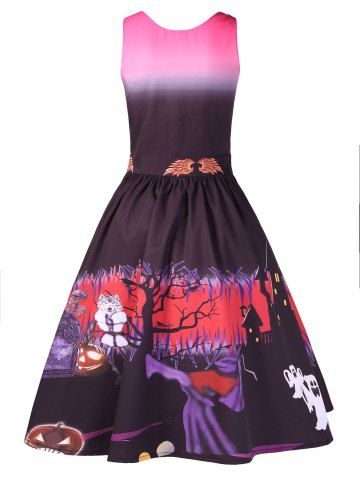 

Halloween Printed Vintage Swing Dress, Black