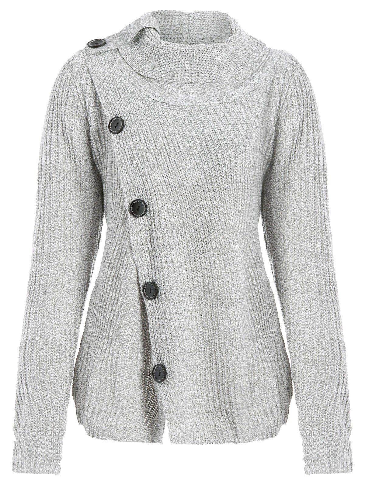 

High Neck Asymmetrical Cardigan, Gray