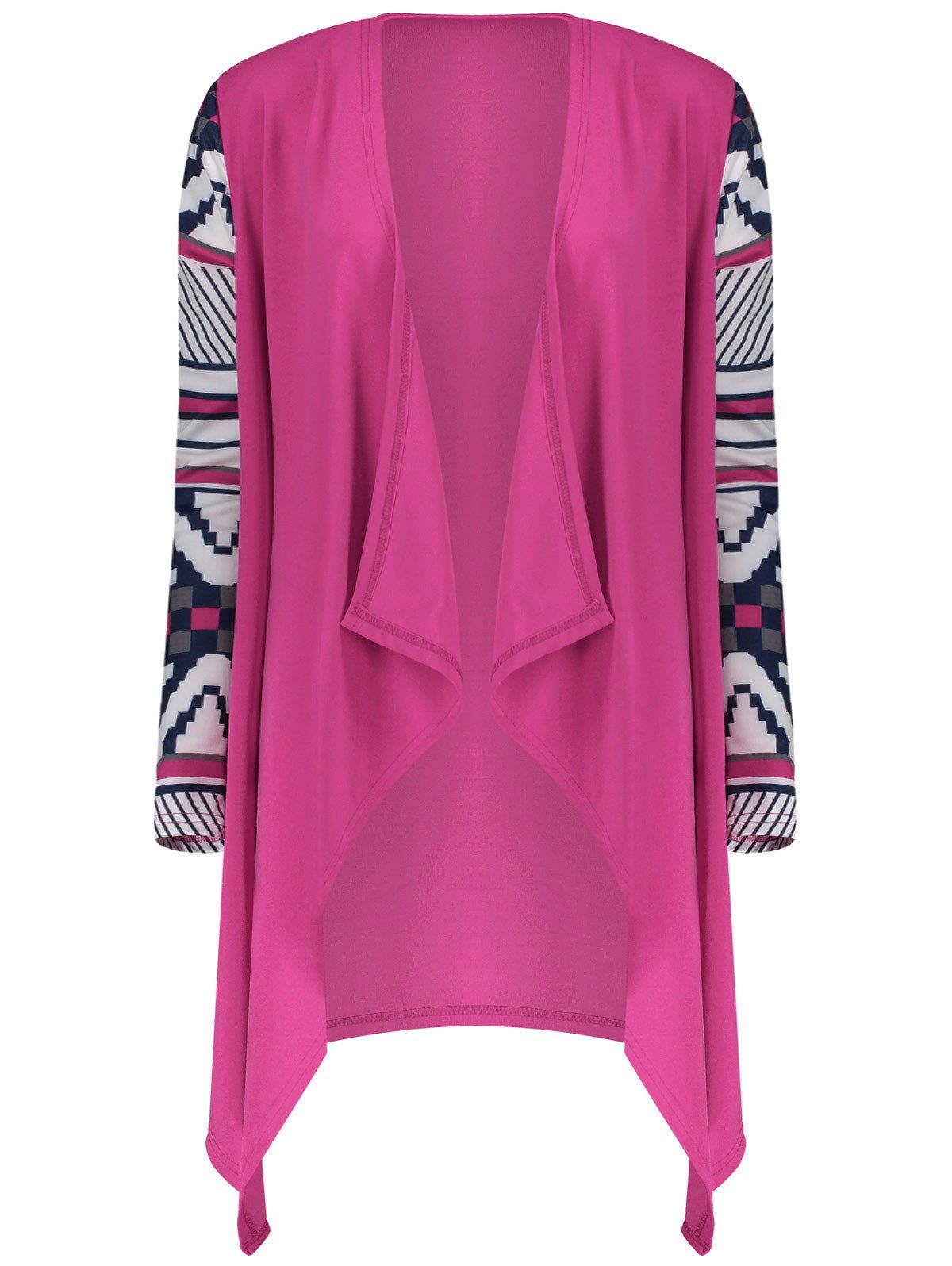 

Women's Fashionable Loose Long Sleeve Print Asymmetrical Cardigan, Violet rose