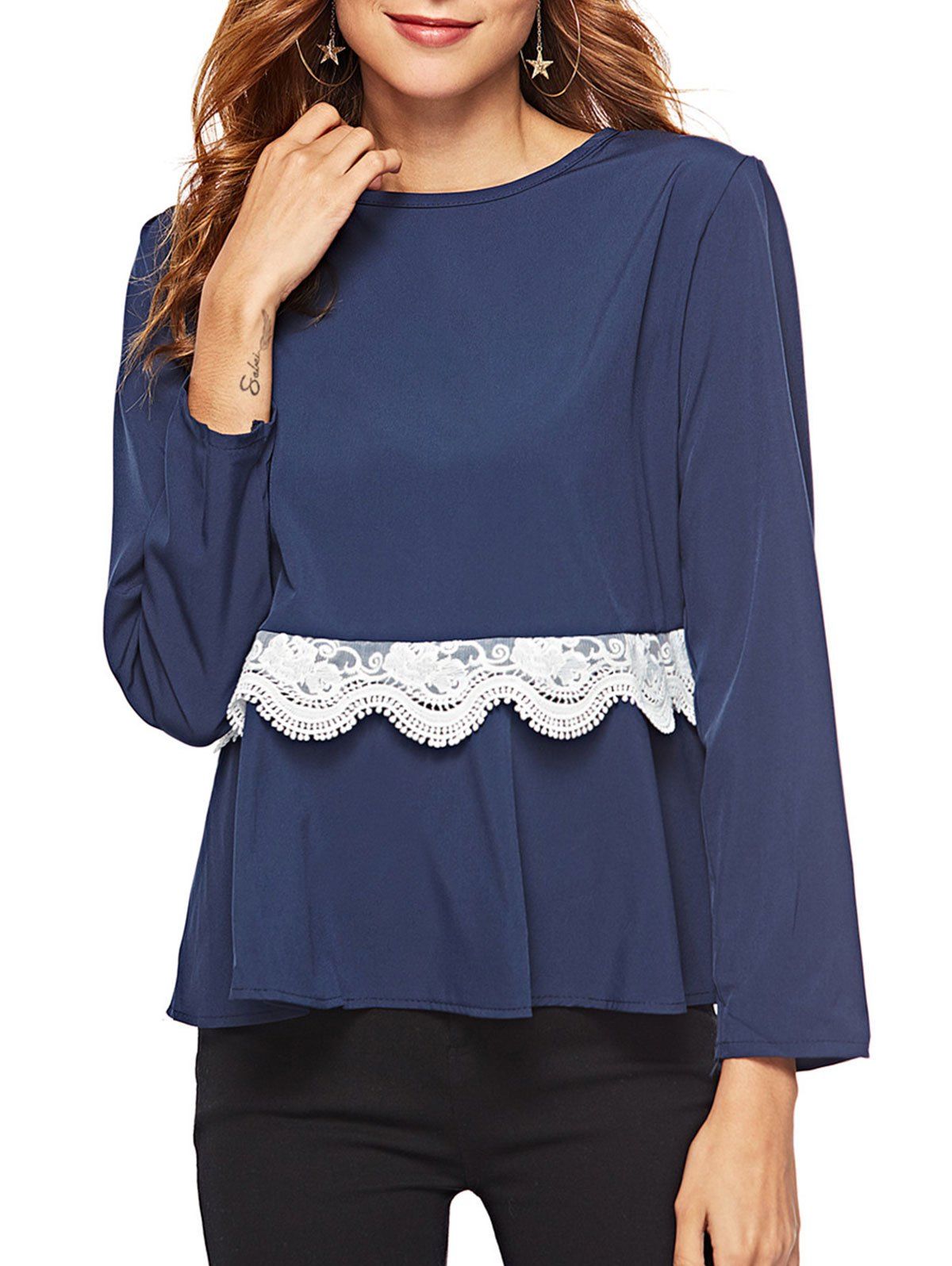 

Lace Panel Peplum Top, Cadetblue