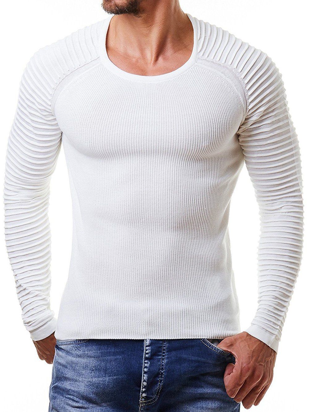 

Raglan Sleeve Pleated Pullover Sweater, White