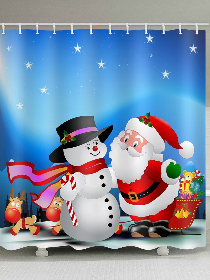 

Christmas Snowman Santa Claus Print Waterproof Bathroom Shower Curtain, Multi