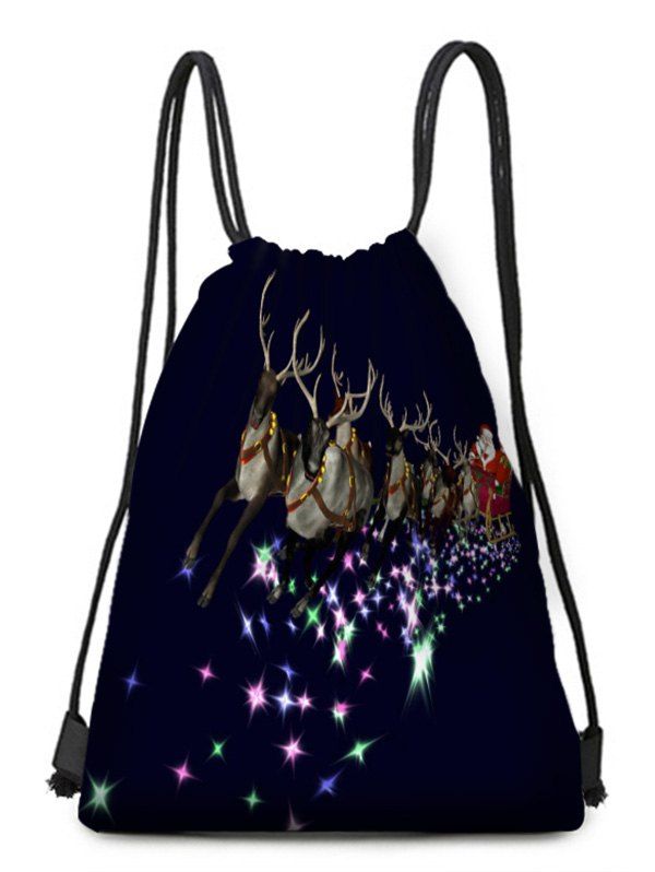 

Santa Claus Elk Star Print Drawstring Christmas Gift Bag, Multi